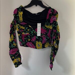 Zara Floral Women's Top - Black, Pink, Yellow